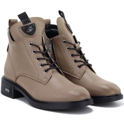 4. Beige women’s leather heeled ankle boots Vinceza 133145