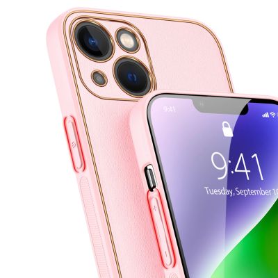 7. Dux Ducis Yolo iPhone 14 Plus case elegant pink faux leather cover