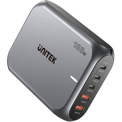 2. Stationary GaN charger UNITEK P1234AGY01-EU 188W 3xUSB-C 2xUSB-A