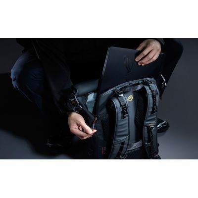 6. ASUS ROG SLASH Backpack Edition 20 Roll-Up Backpack Black Polyester, Waxed Leather (Pull Up)