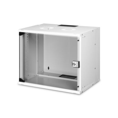 10. 19" 9U wall-mounted network cabinet, SOHO PRO 460 x 540 x 400 mm, glass door, gray, unassembled, 60 kg