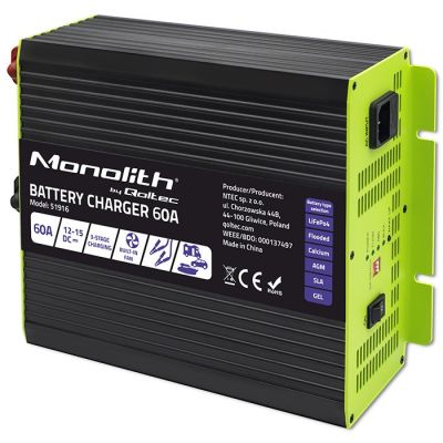 13. Qoltec Smart Monolith Charger for LiFePO4 AGM GEL SLA Batteries 60A 12V Fast Charging