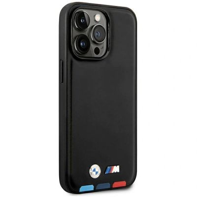 4. BMW Leather Stamp Tricolor Case for iPhone 14 Pro - Black