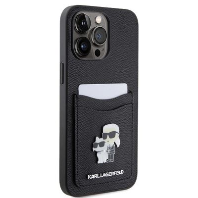 4. Karl Lagerfeld KLHCP15XSAPKCNPK iPhone 15 Pro Max 6.7" black/black hardcase Saffiano Cardslot KC Metal Pin