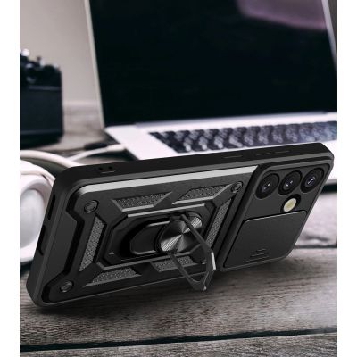 5. Hybrid Armor Camshield Case with Stand and Camera Cover for Samsung Galaxy M06 5G / F06 5G - Black