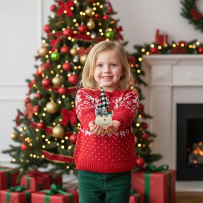 10. DECORATIVE SNOWMAN 20CM WITH A BLACK AND WHITE CHECKED HAT