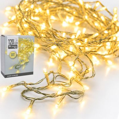10. CHRISTMAS TREE LIGHTS LIGHT CHAIN 120 LED WARM WHITE TRANSPARENT WIRE