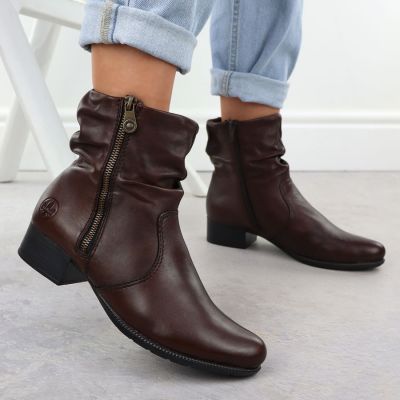 6. Women's brown leather high-heeled ankle boots Rieker 78656-00