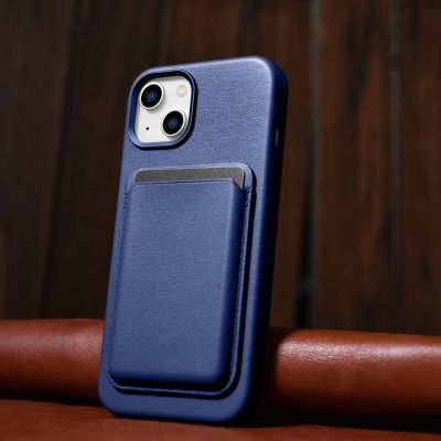 15. iCarer Case Leather cover for iPhone 14 Plus genuine leather case blue (compatible with MagSafe)