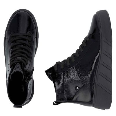 5. Women's patent leather platform ankle boots, black, Rieker W2661-01
