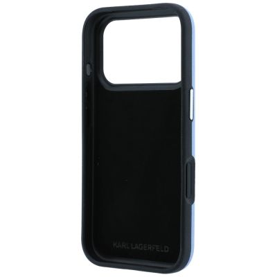 7. Karl Lagerfeld Saffiano with Karl & Choupette Heads Pins & Logo case for iPhone 18 Pro / 17 Pro - light blue