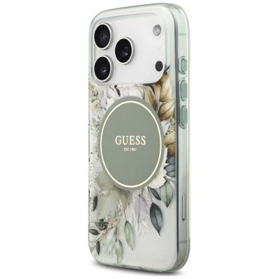 2. Guess IML Flower & Tonal Circle MagSafe Case for iPhone 18 Pro / 17 Pro – green