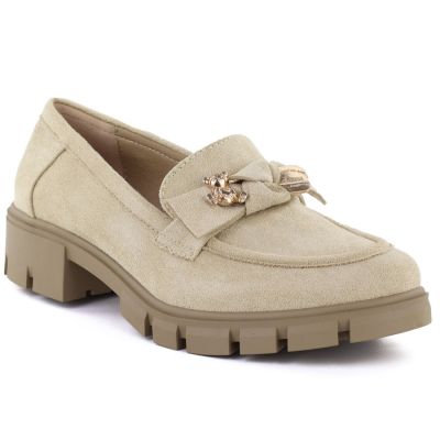 Women's suede shoes with decoration, beige M.Daszyński MR23106