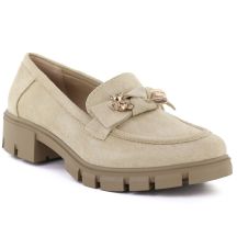 Women's suede shoes with decoration, beige M.Daszyński MR23106