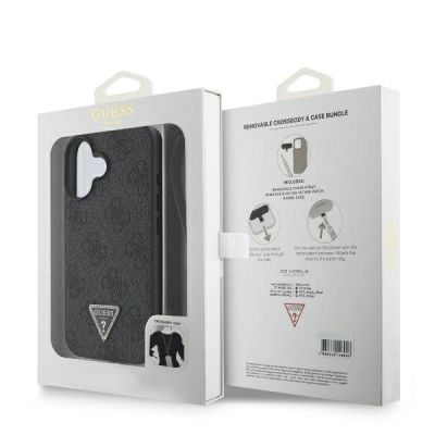 9. Guess Leather Metal Logo Strass Crossbody Case for iPhone 16 - Black