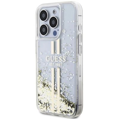 2. Guess Liquid Glitter Gold Stripes case for iPhone 15 Pro Max - transparent