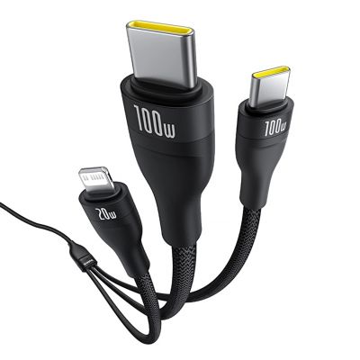 5. Baseus Flash Series 3 3in1 cable 100W USB-C - USB-C+USB-C+ Lightning 1.5m + 3 x 0.25 m - black