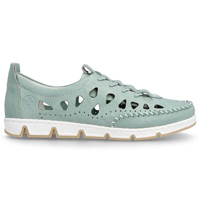 Women's leather openwork shoes green Rieker 49956-52
