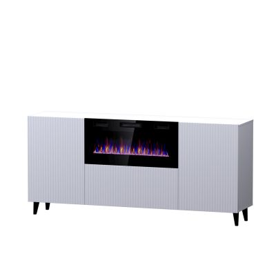 PAFOS chest of drawers with electric fireplace 180x42x82 white matt