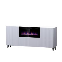 PAFOS chest of drawers with electric fireplace 180x42x82 white matt