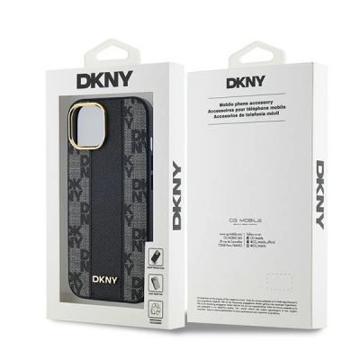 8. DKNY Leather Checkered Mono Pattern MagSafe Case for iPhone 15/14/13 - Black