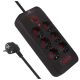 MACLEAN POWER STRIP, EXTENSION CORD 6 OUTLETS + 4XUSB, 110-240V AC 50/60HZ, 2.1A MAX 2500W, 1.5M, BLACK MCE389 B