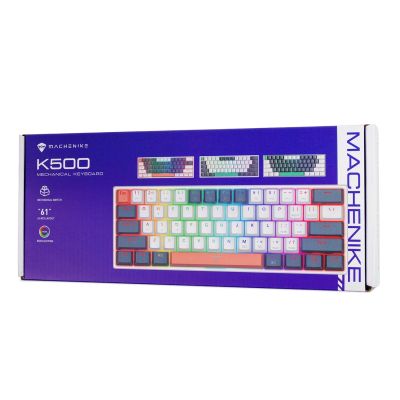 7. Machenike K500-B61 Wired Mechanical Gaming Keyboard with Backlight, Red Switch - White and Blue