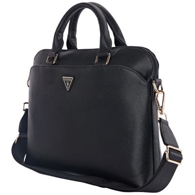 3. Guess Grained Zipper Pocket Triangle Logo 15" Laptop Bag - Black