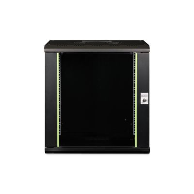 19. Unique 19" 12U wall-mounted network cabinet 600x450, glass door, black, undivided, assembled, 100kg
