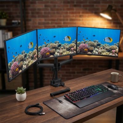 10. Maclean MC-811 desk mount for 3 monitors (desktop; 17" - 27"; max. 20kg)
