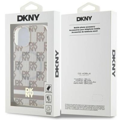 8. DKNY IML Checkered Mono Pattern & Printed Stripes MagSafe case for iPhone 15 / 14 / 13 - beige