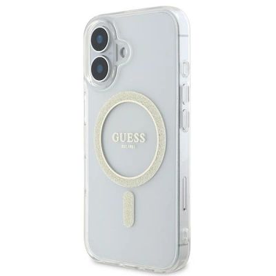 2. Guess IML Glitter Circle MagSafe iPhone 16 Case - Clear