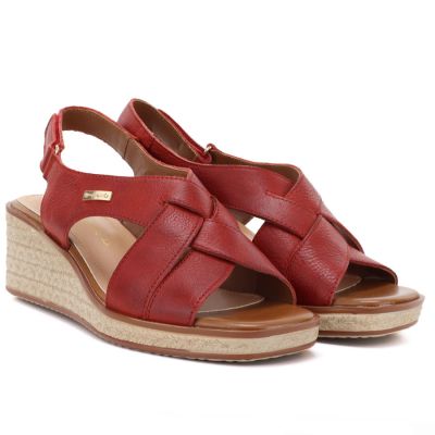 3. Sergio Leone SK297 Burgundy Women's Leather Wedge Sandals