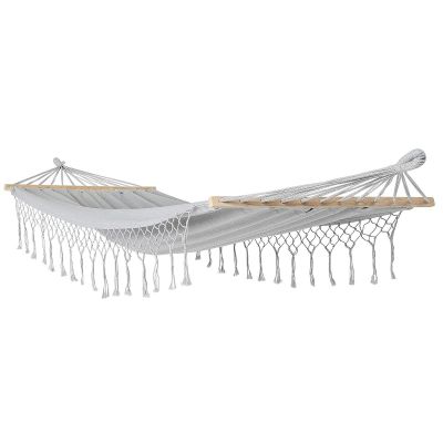 12. GARDEN HAMMOCK FOR 2 PEOPLE 200X150CM WITH SPREADER BAR AND FRINGE MIAMI GRAY