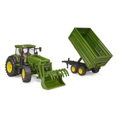 7. John Deere 7R 350 tractor with front loader and 2-axle trailer 03155 BRUDER