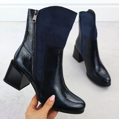 9. Women's Blue Patent Block-Heel Ankle Boots M.Daszyński SA269-1