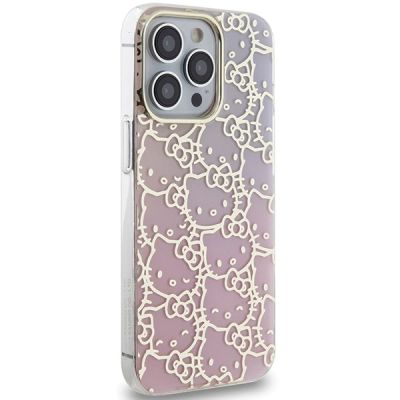 4. Hello Kitty IML Gradient Electrop Crowded Kitty Head Case for iPhone 14 Pro Max - Pink