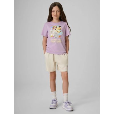4. Girls' regular printed T-shirt 4F 4FJRAW26TTSHF4326-052S