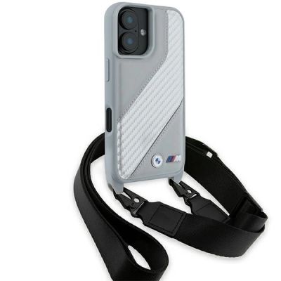 3. BMW M Edition Carbon Stripe & Strap iPhone 16 Case - Gray
