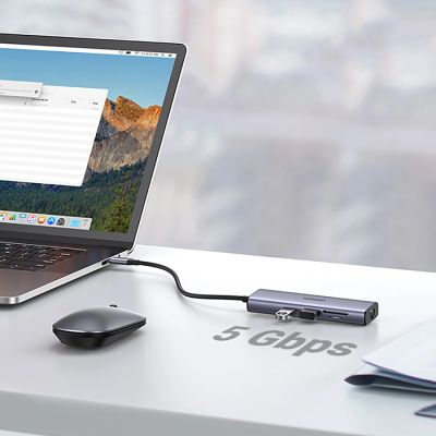 21. Ugreen CM512 90568 USB-C Adapter - 2x USB-A 3.0 / HDMI / RJ45 / SD and TF Card Reader / USB-C PD 100W - Gray