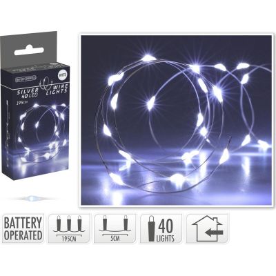 9. BATTERY-OPERATED WIRE LAMPS GARLAND 40 LED COOL WHITE