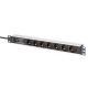 PDU Rack 19" power strip with surge protection + EMI/RFI filter, 7 Schuko CEE 7/3 (45°) sockets, 2m cable, Unischuko CEE 7/7 plug, 16A, aluminum