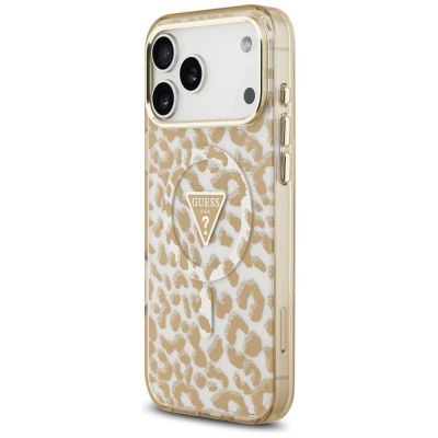 2. Guess IML Leopard Glitter Triangle Logo MagSafe Case for iPhone 17 Pro Max / 18 Pro Max - Brown