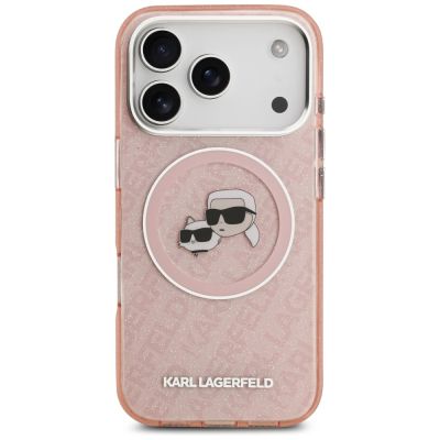 3. Karl Lagerfeld IML Glitter Karl & Choupette Heads Logo MagSafe Case for iPhone 17 Pro - Pink