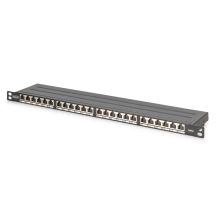 High density patch panel 19'' 24x RJ45, LSA level, cat.6, shielded, 0.5U, black, cable guide