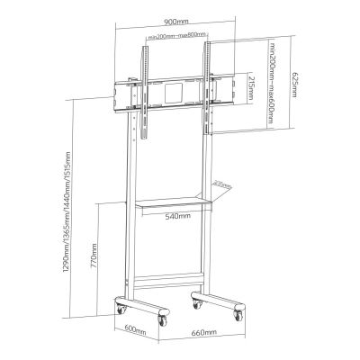 6. TECHLY MOBILE TV STAND 50-90” UP TO 70KG ADJUSTABLE AV SHELF
