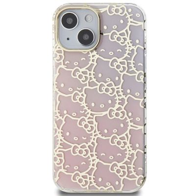 3. Hello Kitty IML Gradient Electrop Crowded Kitty Head case for iPhone 15 - pink