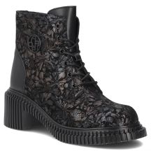 Women's leather ankle boots with a floral pattern, black Filippo DBT8072/26