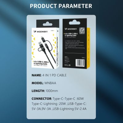 5. Wozinsky WNBAA 4in1 cable 2x USB-C 1x USB-A 1x Lightning 60W 1 m - black