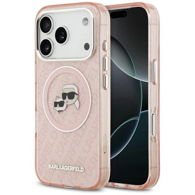 Karl Lagerfeld IML Glitter Karl & Choupette Heads Logo MagSafe Case for iPhone 17 Pro - Pink